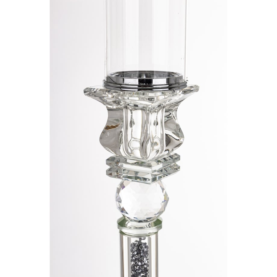 Świecznik szklany na 1 świecę z kloszem 90x9x9 cm RURKA srebrny