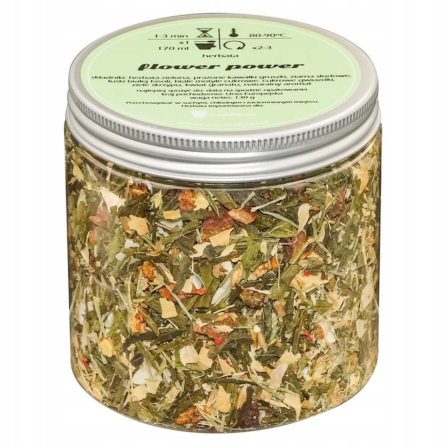 Herbata zielona FLOWER POWER o kwiatowym smaku z delikatną nutą owoców - herbata liściasta sypana mieszanka napar susz - gotowa na prezent upominek