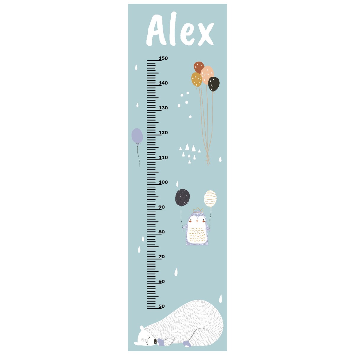 Naklejka personalizowana miarka Zoo Party blue, 40 x 140 cm