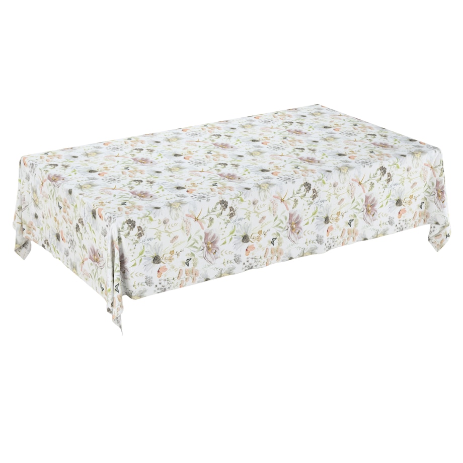 Obrus prostokątny 130 x 130 cm pastelowe kwiaty na białym tle