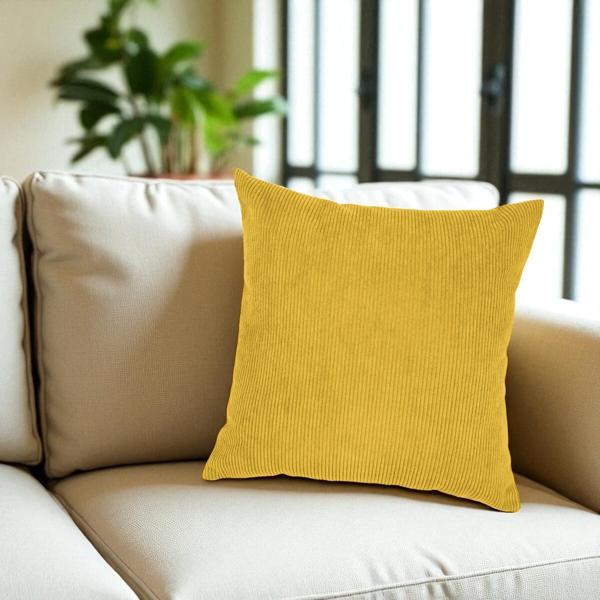 Żółta - miodowa sztruksowa poduszka dekoracyjna 50x50 Iga - duża