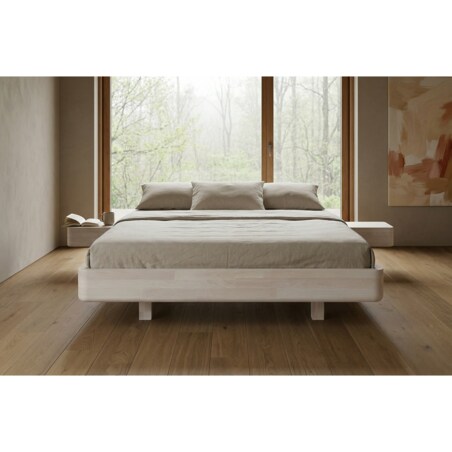 Łóżko lewitujące drewniane bukowe Visby LENA FLAT z szafkami / 200x200 cm, kolor biały
