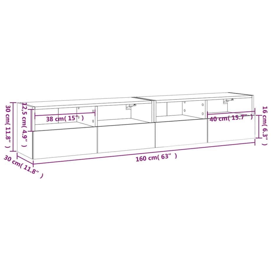 vidaXL Ścienne szafki TV, 2 szt., dąb sonoma, 80x30x30 cm