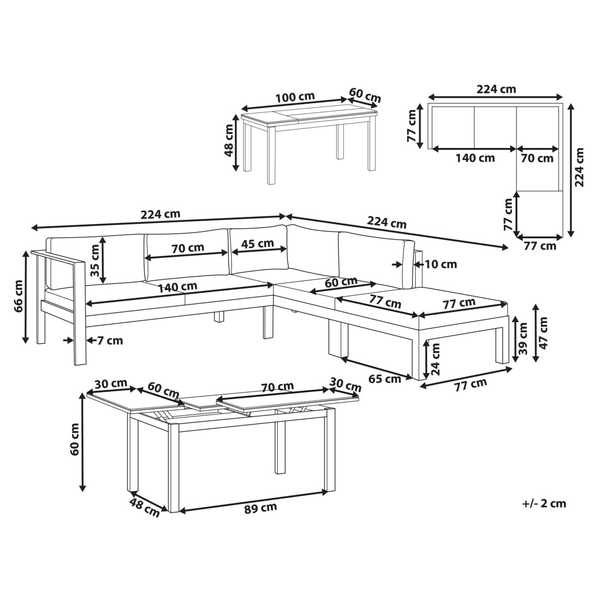 Duży zestaw wypoczynkowy dla 5 osób Aluminium Zielony MESSINA