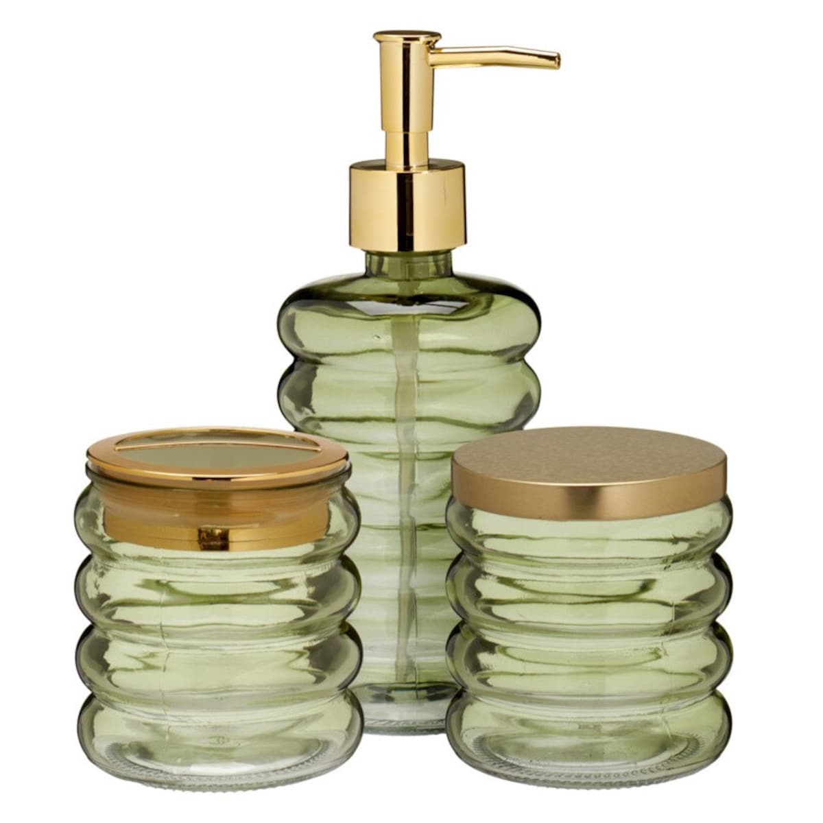 Zestaw łazienkowy szklany - dozownik, kubek i pojemnik 19x8,5 cm IMPOSTATO zielony