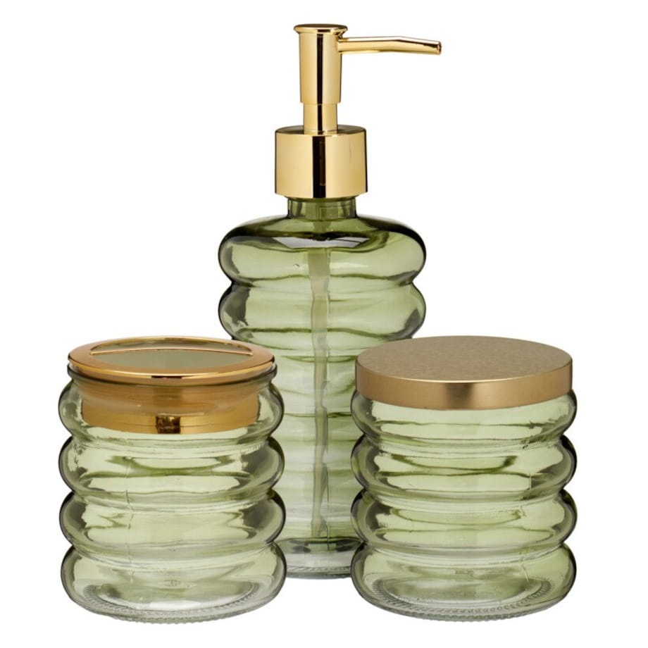 Zestaw łazienkowy szklany - dozownik, kubek i pojemnik 19x8,5 cm IMPOSTATO zielony