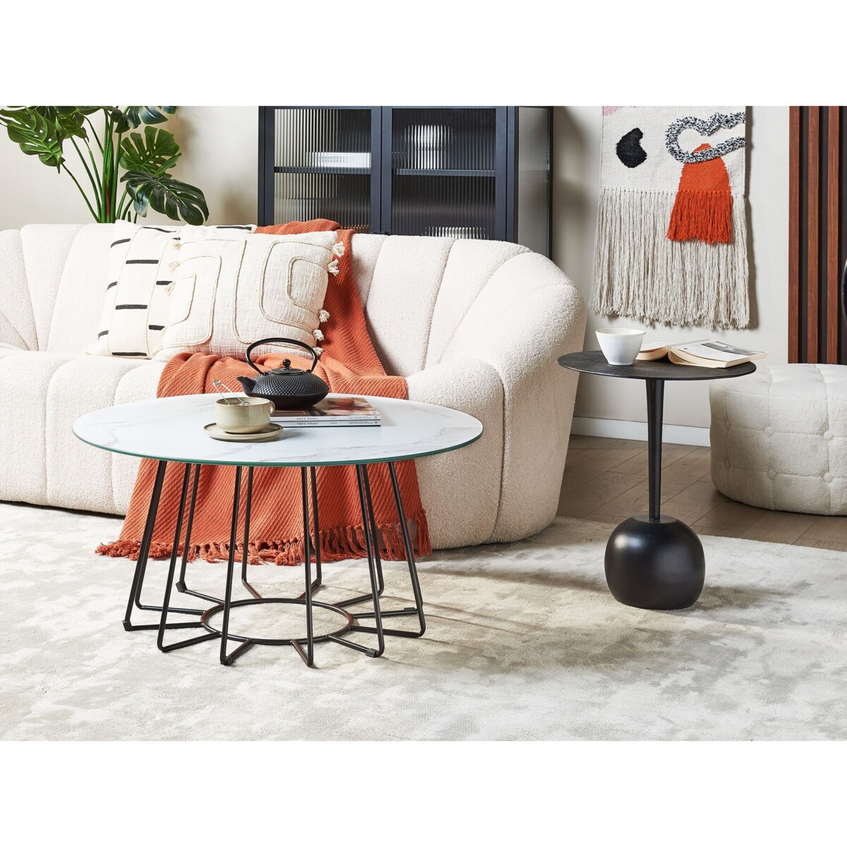 Stolik kawowy efekt marmuru biało-czarny BERNIE