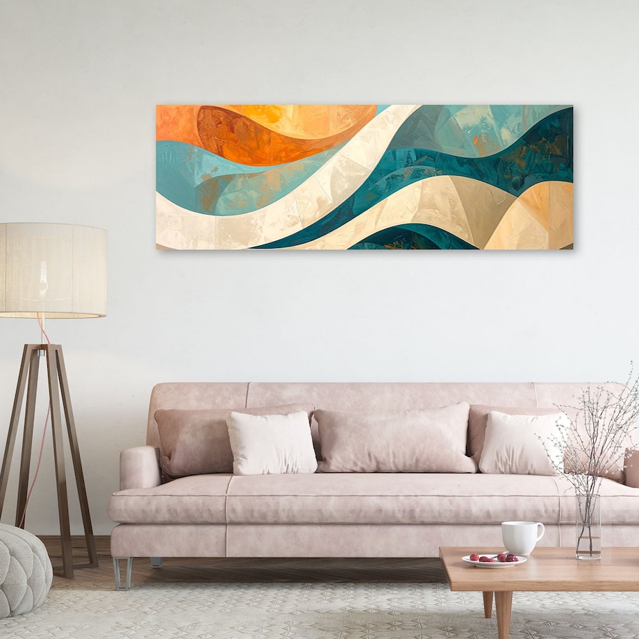 Obraz do salonu sypialni biura loftu, Abstrakcja linie kształty beżowy turkusowy