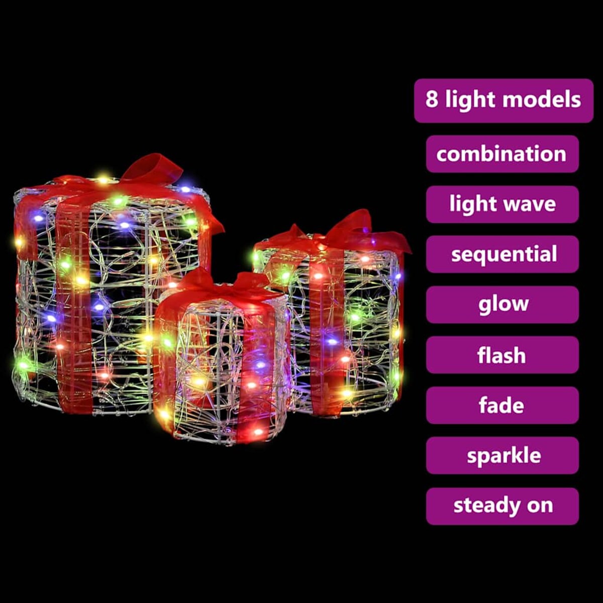 vidaXL Dekoracja Pudełka Prezentowego 3 pcs kolorowy 20 x 20 x 21 cm