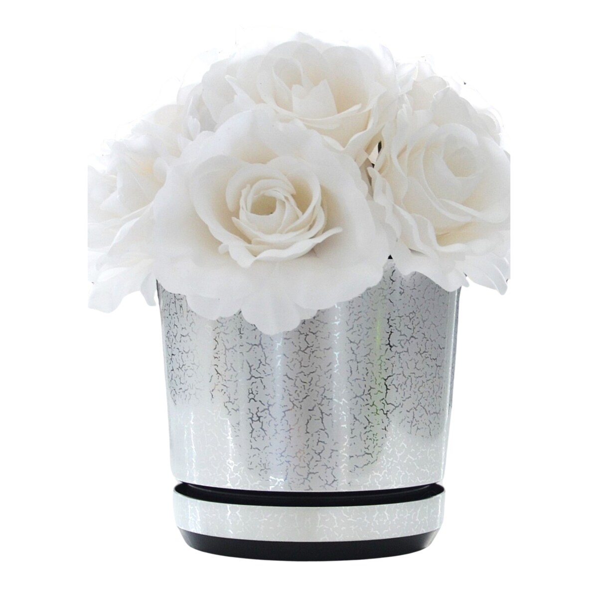 14 cm wzór KRUSZONE SREBRO Doniczka z podstawką elegancka drobinki lustra z połyskiem z drenażem nowoczesna