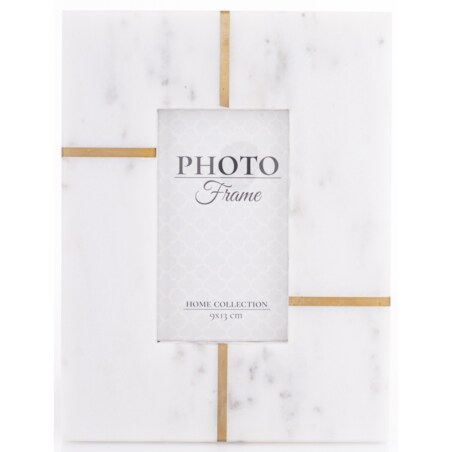 Ramka na zdjęcie marmurowa 22x18x1,5-15 cm biała ze złotem