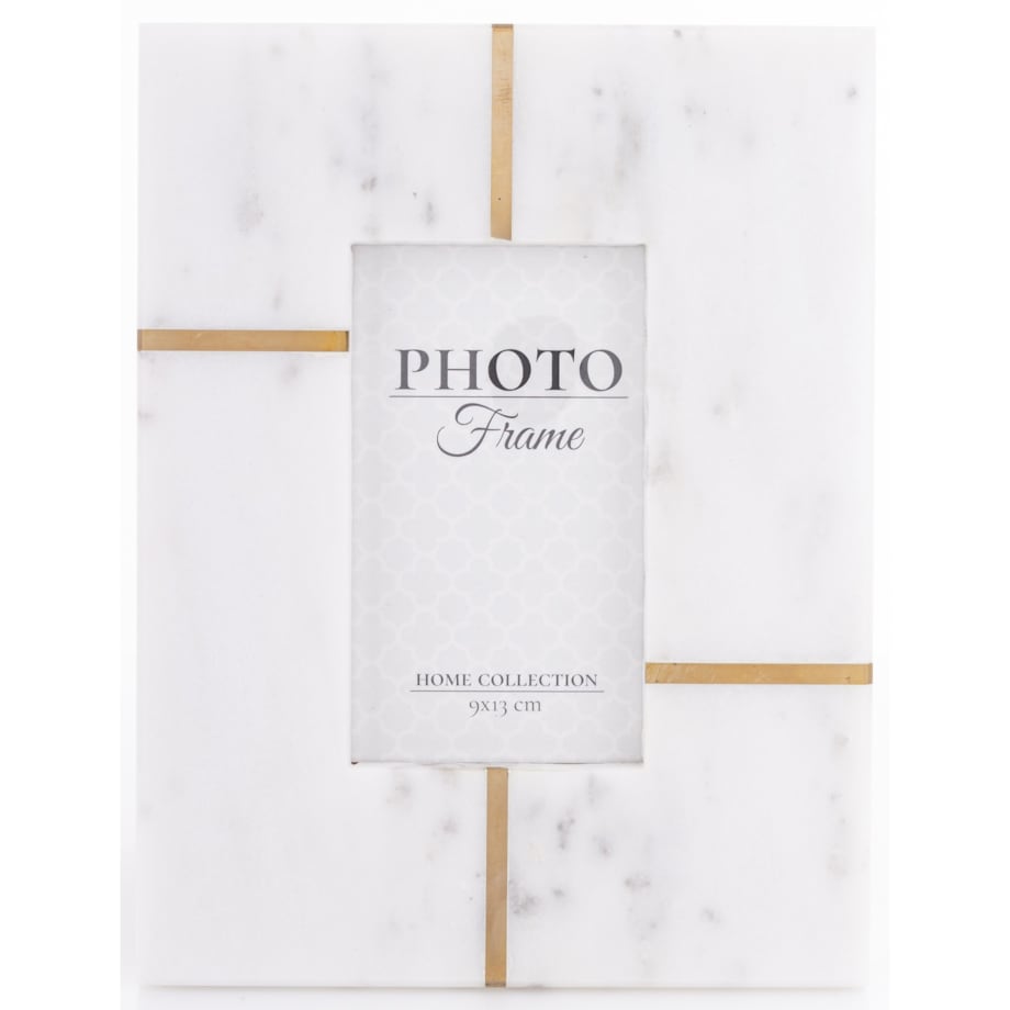 Ramka na zdjęcie marmurowa 22x18x1,5-15 cm biała ze złotem
