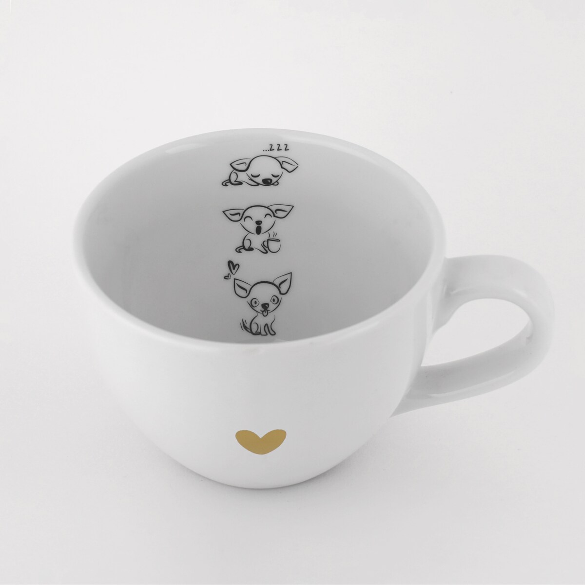 Biały kubek porcelanowy 500 ml - grafika trzech małych piesków na urodziny dla miłośników psów