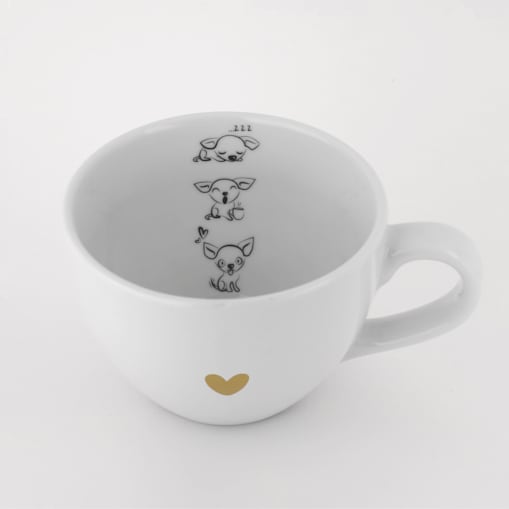 Biały kubek porcelanowy 500 ml - grafika trzech małych piesków na urodziny dla miłośników psów