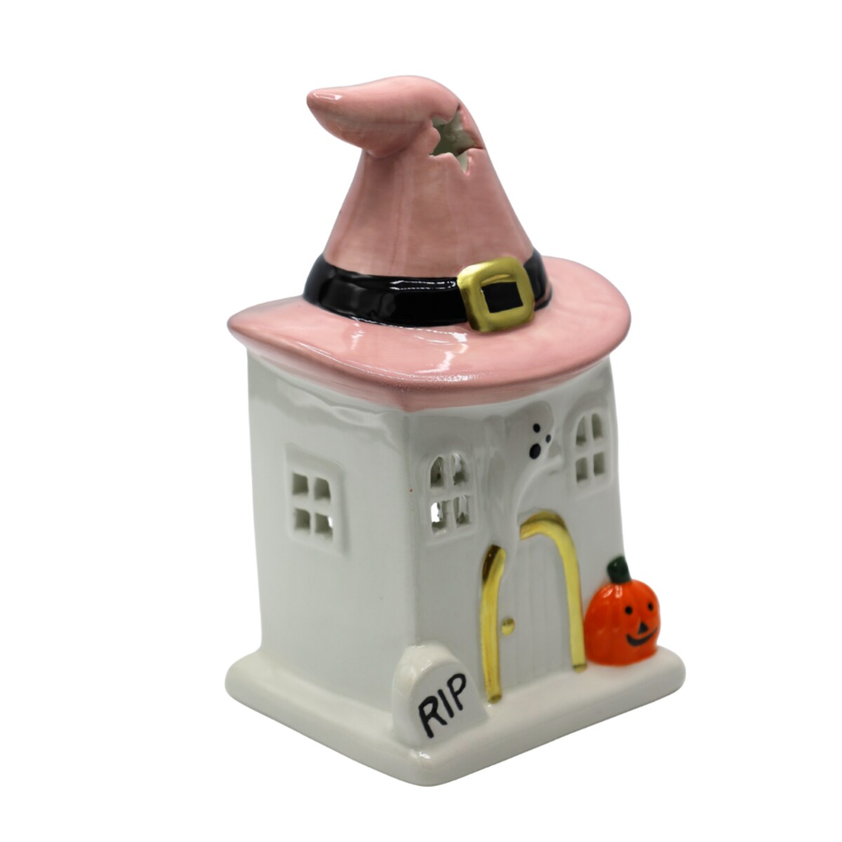 Dekoracja Halloween - domek ceramiczny na tea-lighty 20x13x11,5 cm RIP