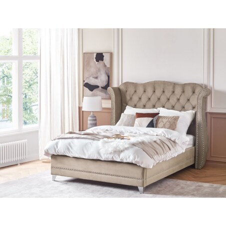 Łóżko welurowe 140 x 200 cm szarobeżowe AYETTE