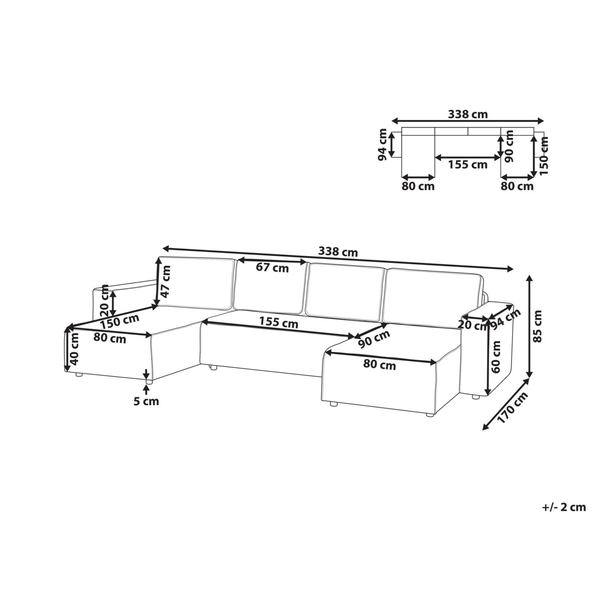 Sofa w kształcie U VATNE Jasnobrązowy Tkanina Symetryczny