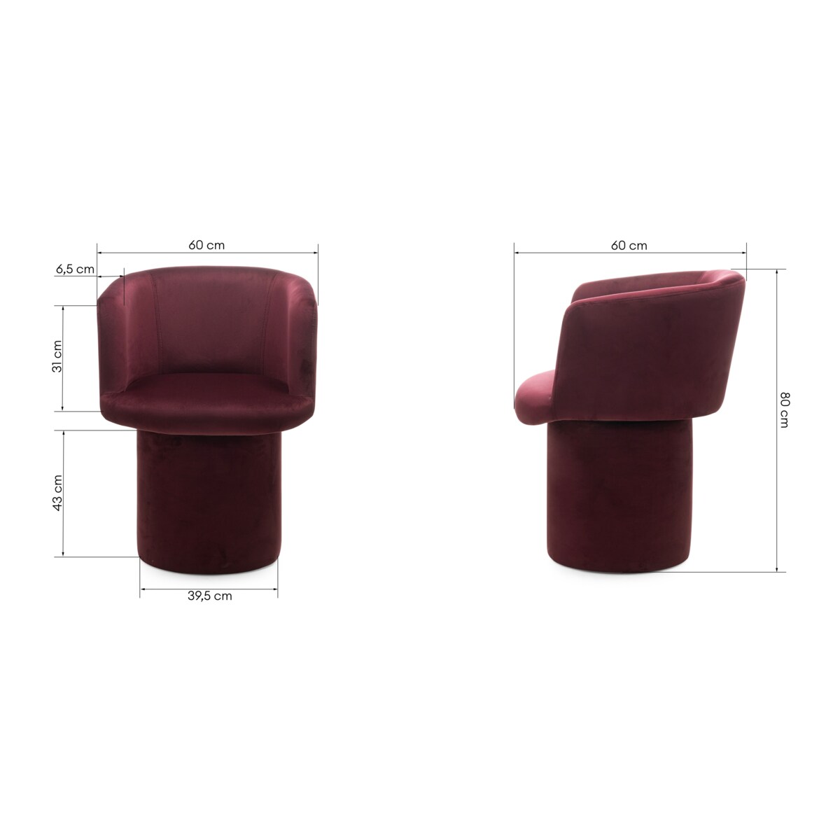 Fotel obrotowy, welur, burgundowy Haco