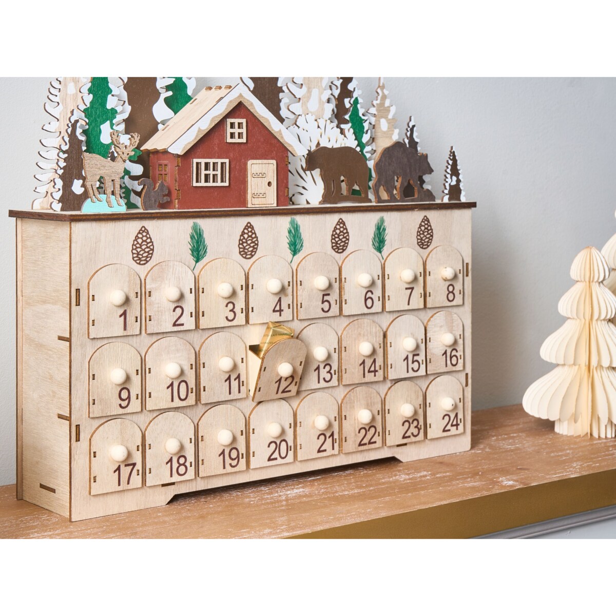 Dekoracja świąteczna LED HELIN Kalendarz adwentowy 33 cm Jasnobrązowy