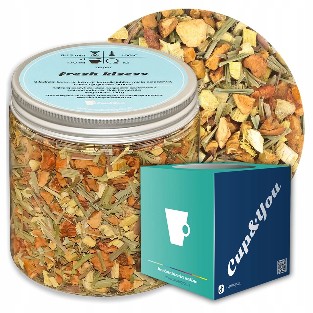 Herbata ziołowa FRESH KISSES o słodko - cytrusowym smaku PREMIUM Cup&You - herbata liściasta sypana mieszanka napar susz - gotowa na prezent upominek