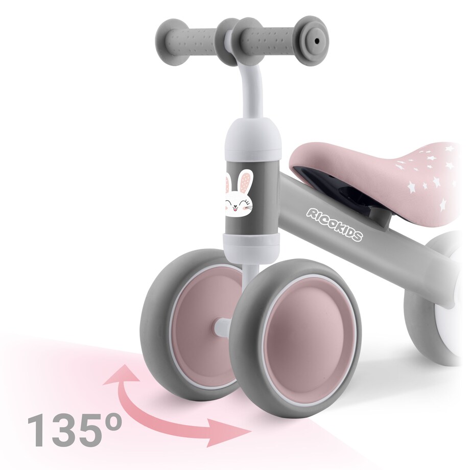 Rowerek biegowy trójkołowy jeździk dla dzieci lekki Ricokids szaro-różowy