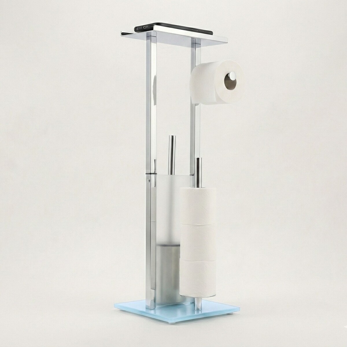 Stojak na papier toaletowy i szczotkę do WC z półką na telefon HYLLA,  65 cm