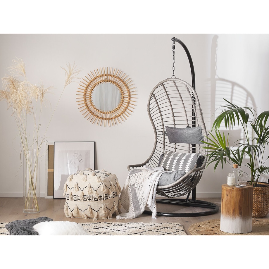 Fotel wiszący ze stojakiem z technorattanu szary PINETO