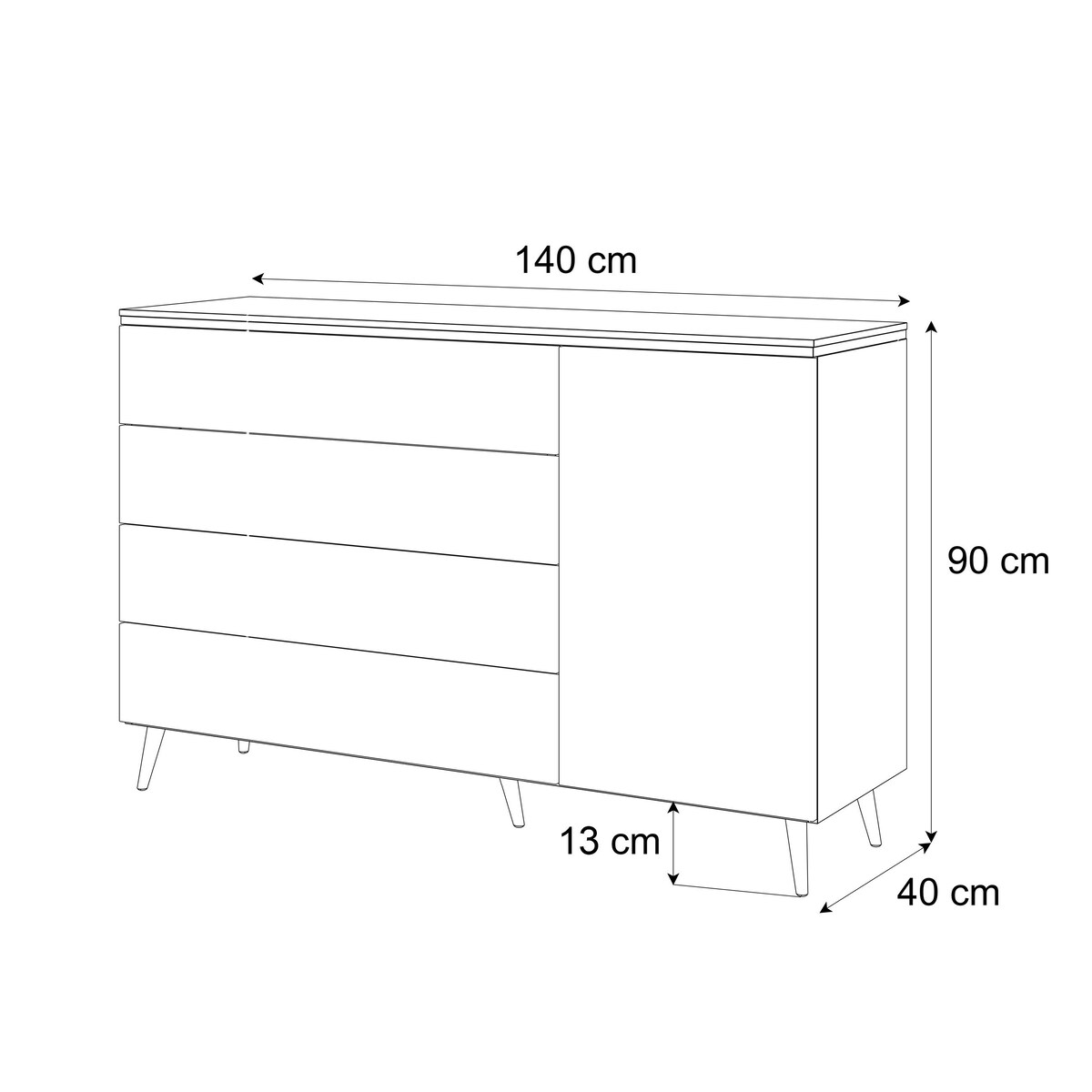 Komoda z szufladami AURORA KASZMIR 4S1D skośne złote nogi