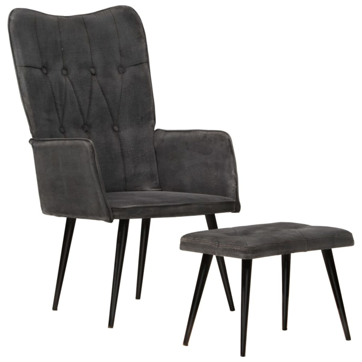 vidaXL Fotel z wysokim oparciem i podnóżkiem, czarny, obity płótnem