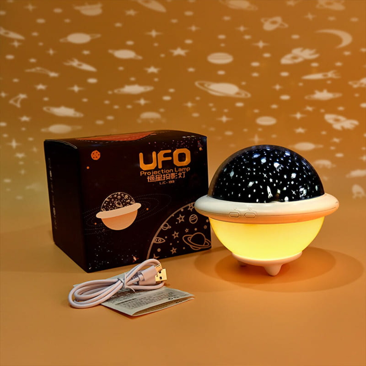 Lampka nocna dla dzieci projektor nieba i gwiazd UFO różowa