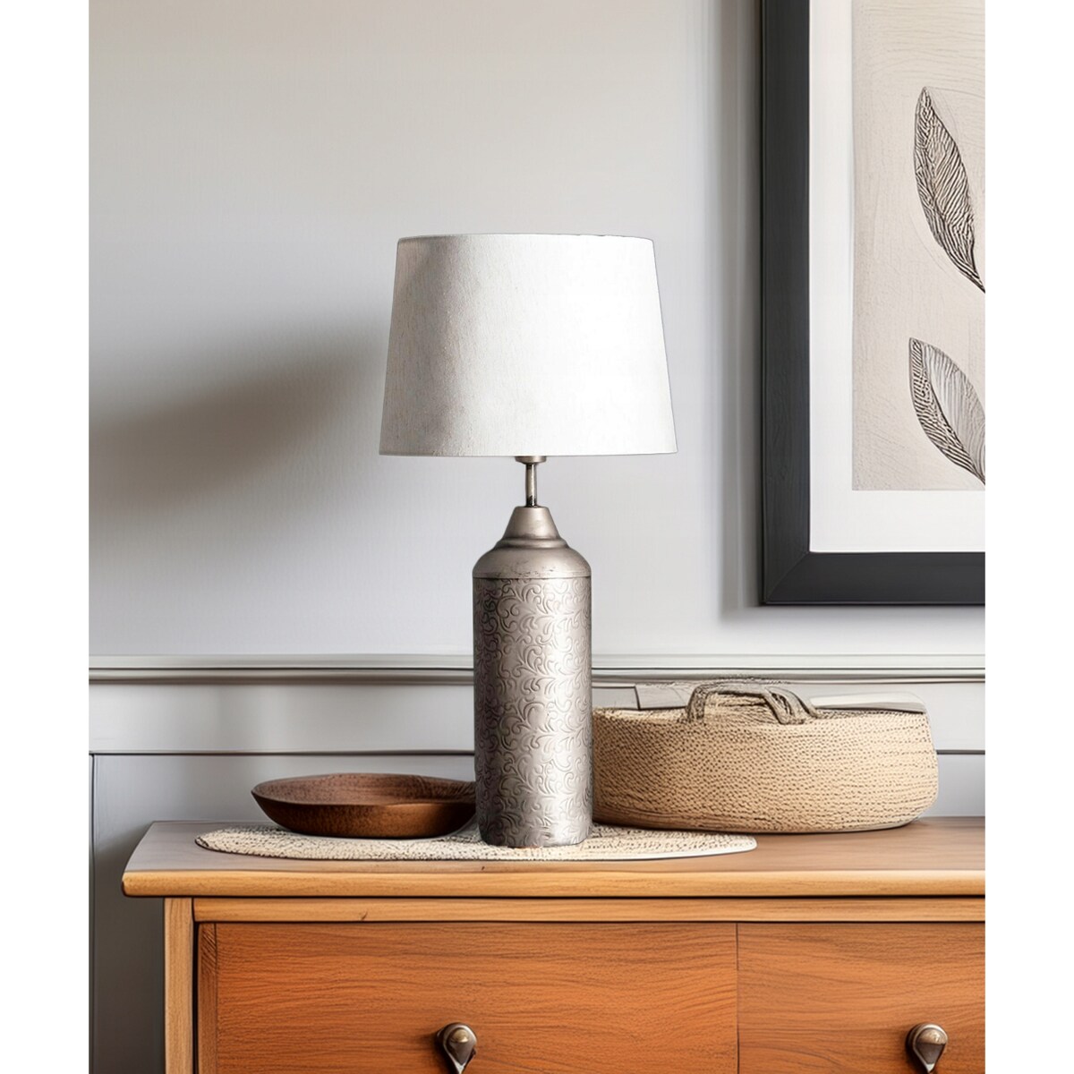 LAMPA STOŁOWA LOFT NOCNA SREBRNA METALOWA DO SALONU SYPIALNI DOMU 53cm E27