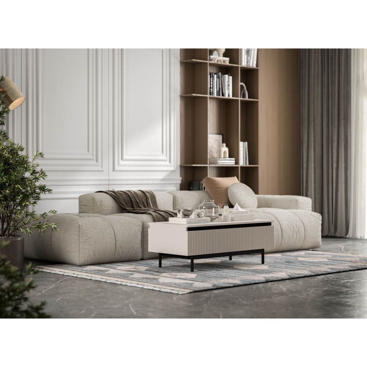 Stolik kawowy Glamour prostokątny elegancka ława Kaszmir Mat Czarny Stelaż 109 cm