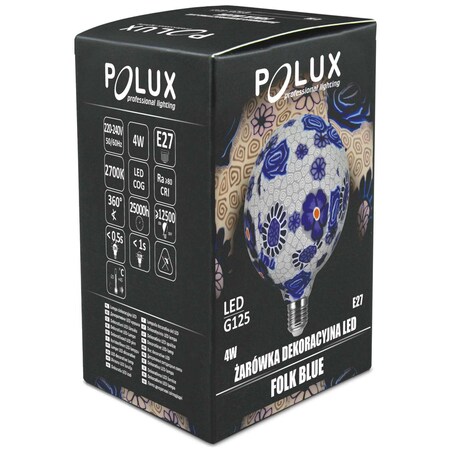 Żarówka dekoracyjna FOLK BLUE 311320 Polux LED 4W 2700K E27 G125 kulka 230V biała ciepła