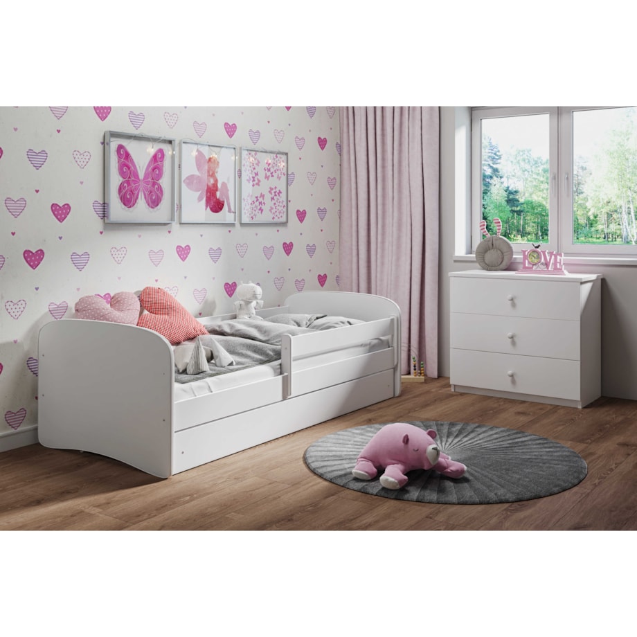 Łóżko babydreams białe bez wzoru z szufladą materac 160/80