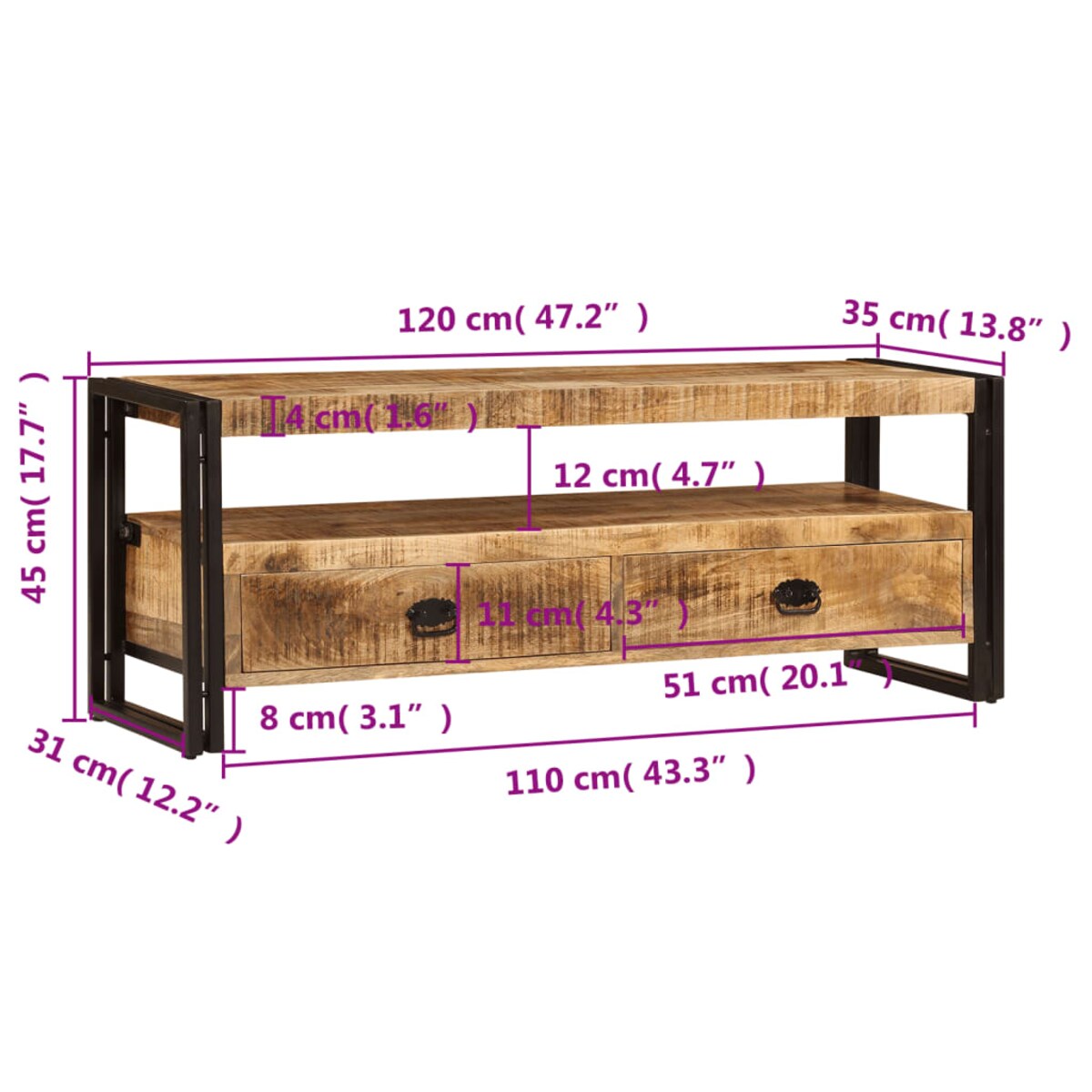 vidaXL Szafka pod TV, 120x35x45 cm, lite drewno mango