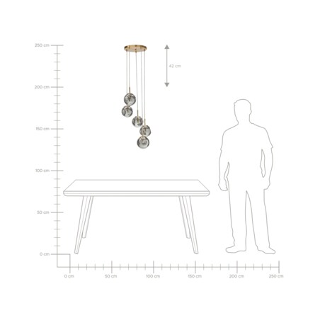 Lampa wisząca szklana 5-punktowa przezroczysta z mosiężnym RALFES
