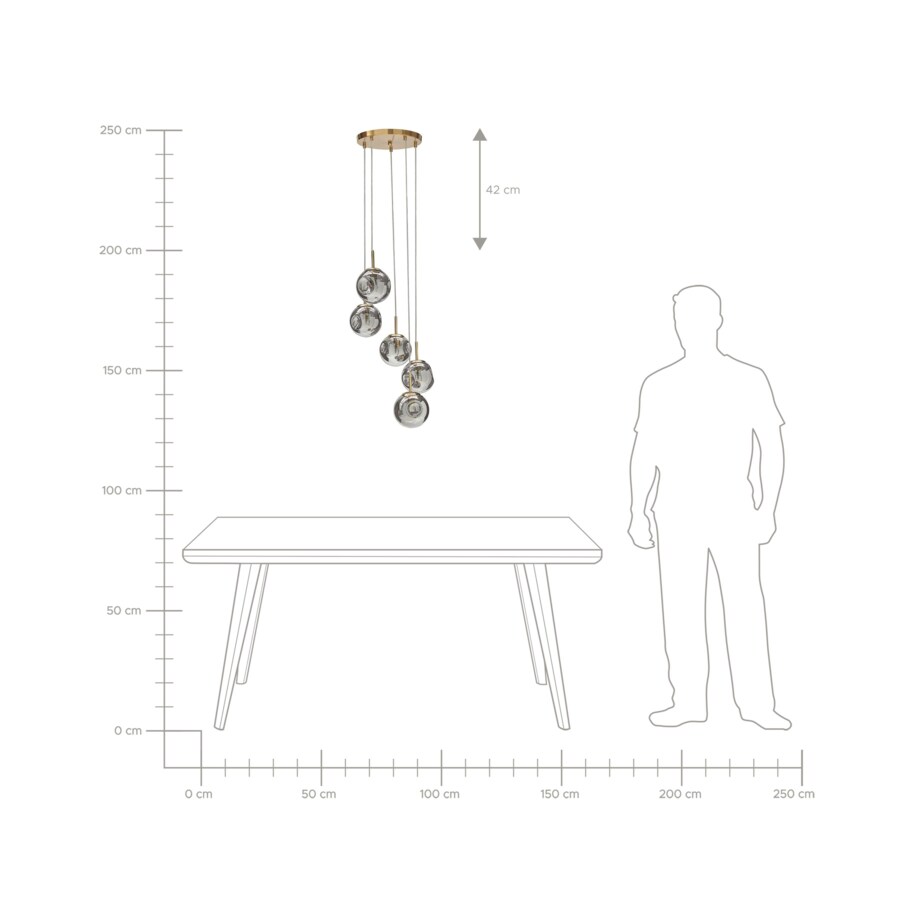 Lampa wisząca szklana 5-punktowa przezroczysta z mosiężnym RALFES
