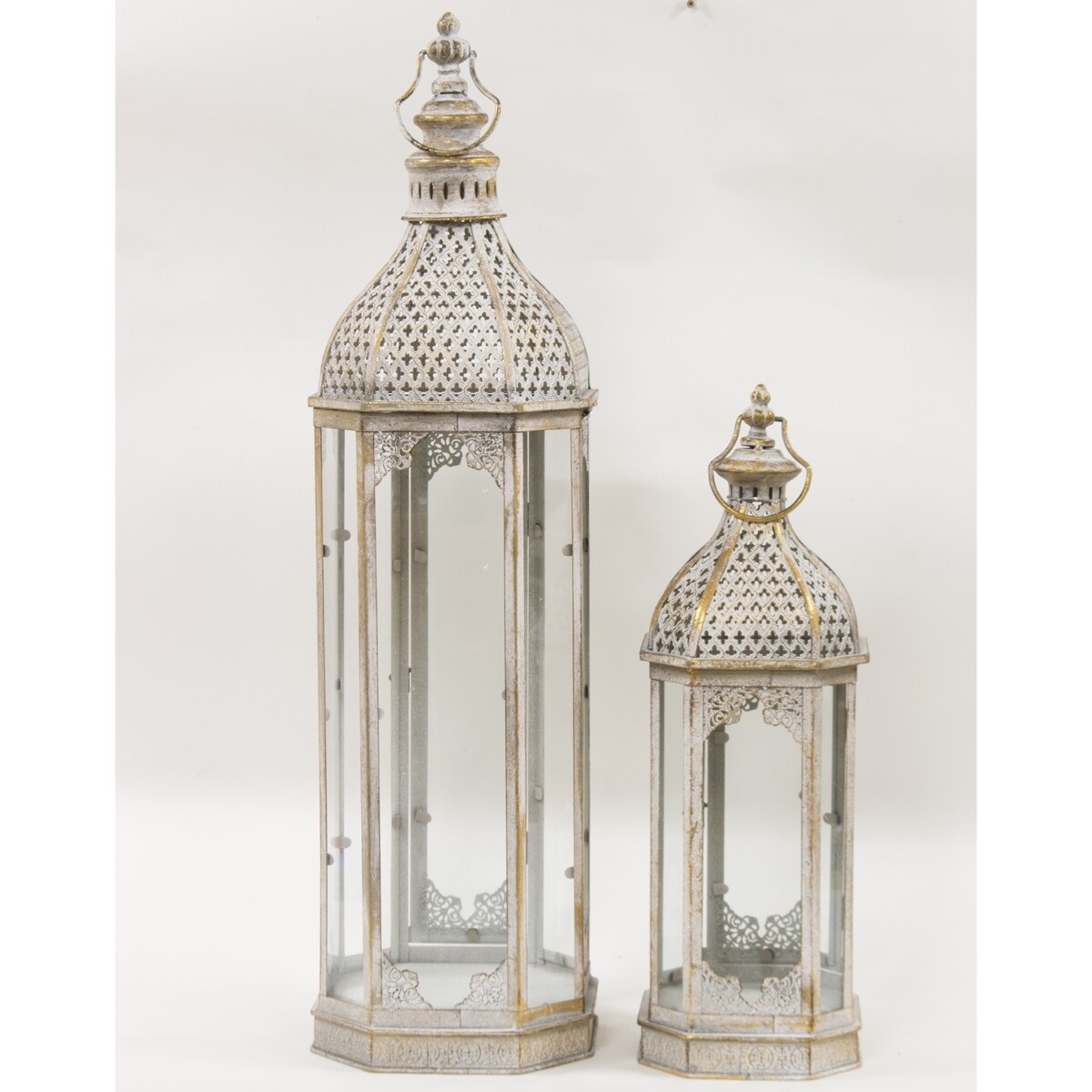 Lampion metalowy 2 szt. 86x24x24 i 56x18,5x18,5 cm CUPOLA