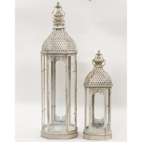 Lampion metalowy 2 szt. 86x24x24 i 56x18,5x18,5 cm CUPOLA