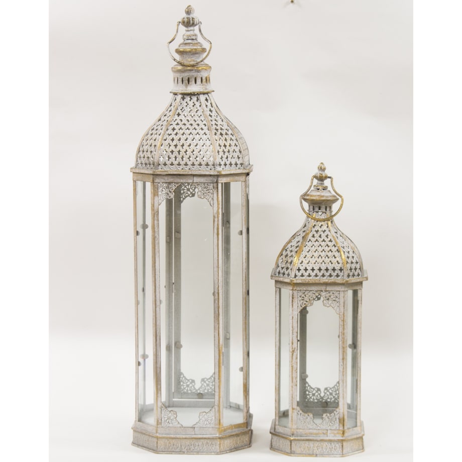 Lampion metalowy 2 szt. 86x24x24 i 56x18,5x18,5 cm CUPOLA