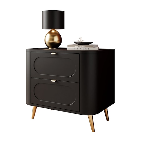 Szafka nocna SHADOW II 2S - czarna MDF, 2 szuflady, złote uchwyty