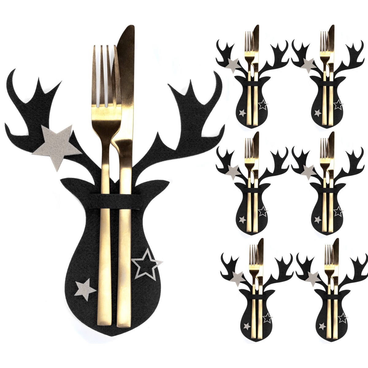 Pokrowiec na sztućce Świąteczny 6 szt Renifer Czarny