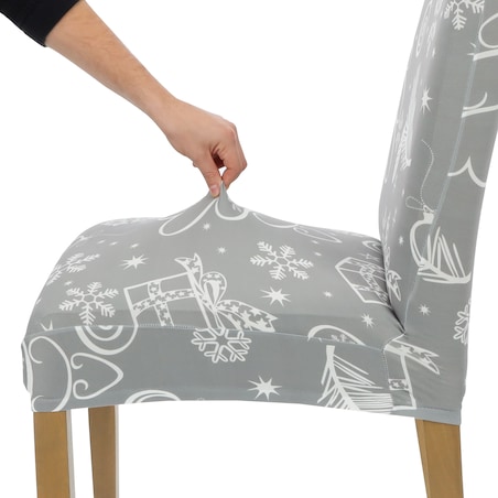 Pokrowiec Na Krzesło Szary Świąteczne Wzory Elastyczny