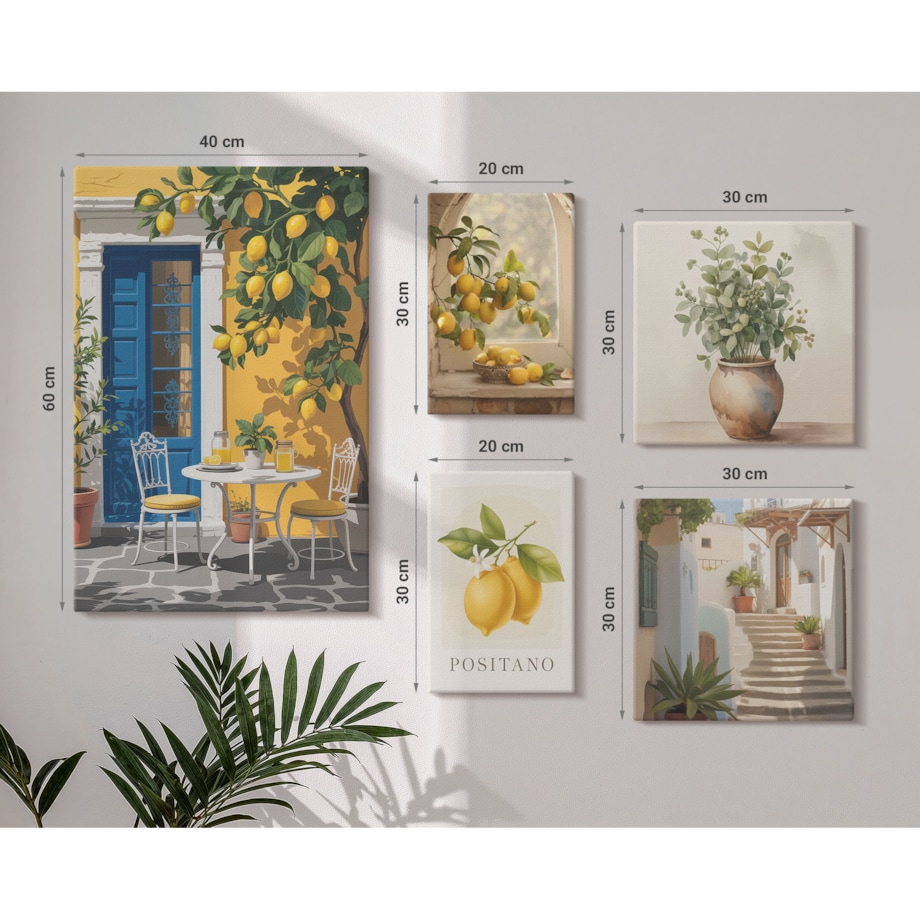 Zestaw 5 obrazów na płótnie - Cytrusowe inspiracje w stylu prowansalskim - żółty