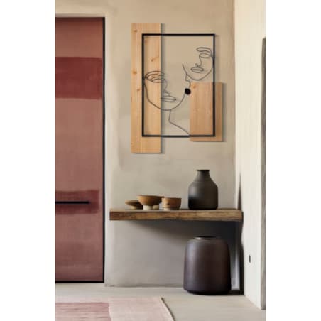 Dekoracja ścienna Faces, kolor czarny i brązowy, żelazo i płyta MDF, 63 x 90 cm, motyw: twarz, do salonu i przedpokoju, Mauro Ferretti