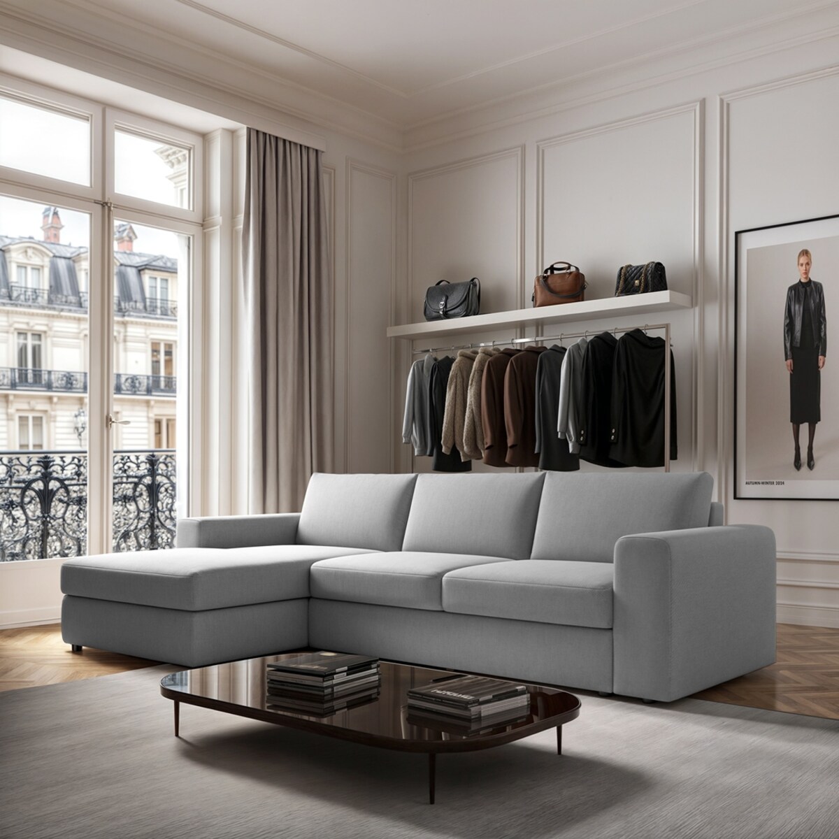 Sofa narożna lewa Baga XL jasnoszara