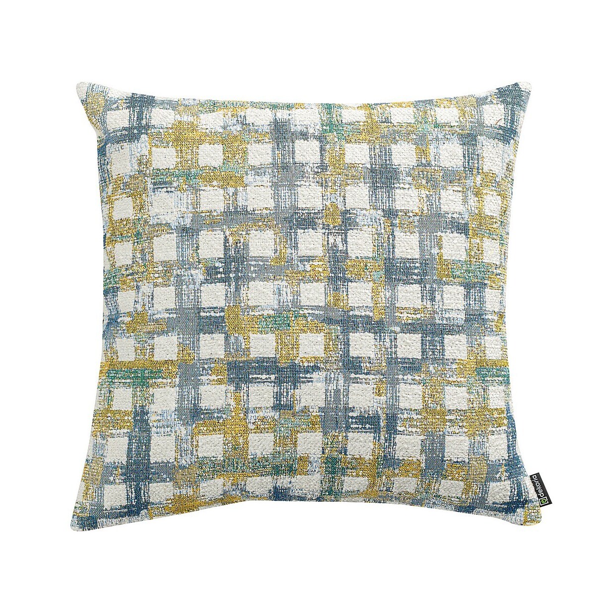 Poszewka Kinga na poduszkę 60x60 niebiesko-żółta krata na kremowym tle