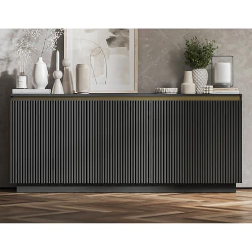 Komoda Glamour Nowoczesna Szafka RTV Czarny MAT ryflowane fronty 166,8 cm