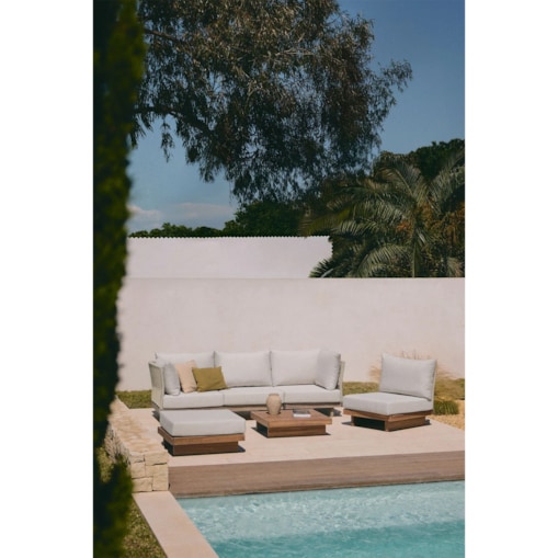 Zestaw ogrodowy: 4-częściowa sofa, stolik kawowy z pufem z drewna akacjowego Dailin