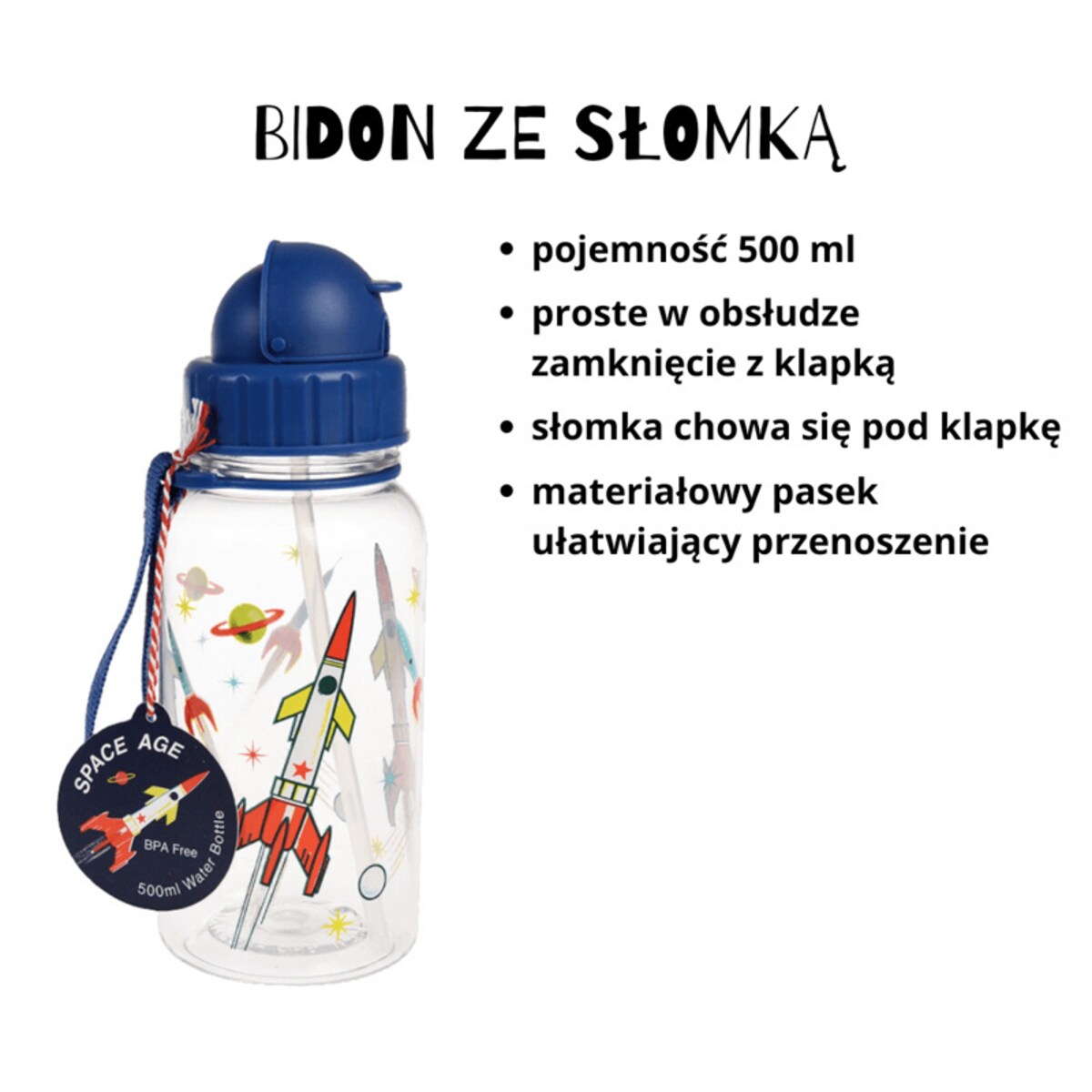 Zestaw do szkoły: bidon ze słomką 500 ml + Lunchbox z tacką Kosmos, Rex London